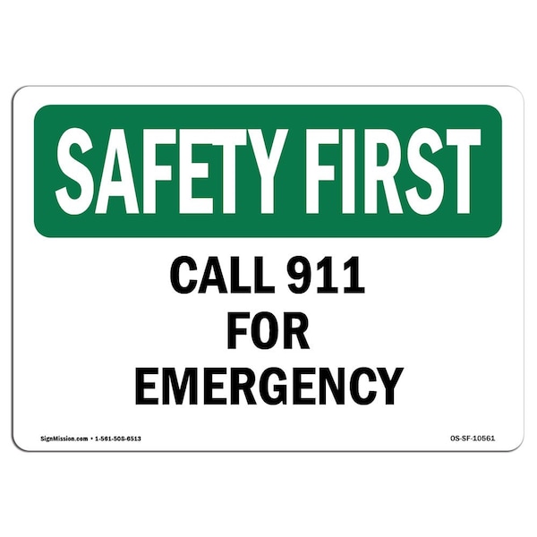 OSHA Sign, Call 911 For Emergency, 5in X 3.5in Decal, 10PK, 3.5" W, 5" L, Landscape, PK10